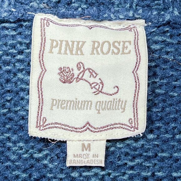 Women's Pink Rose Sweater | Blue | 3/4 Sleeves | Cowl Neck | Tunic | Medium - Picture 11 of 13